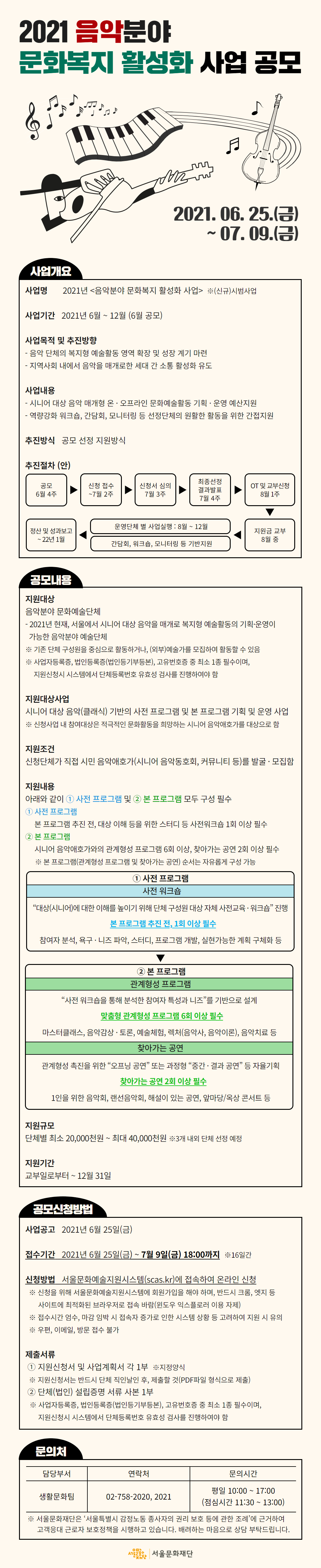 2021년 음악분야 문화복지 활성화사업 안내 웹전단