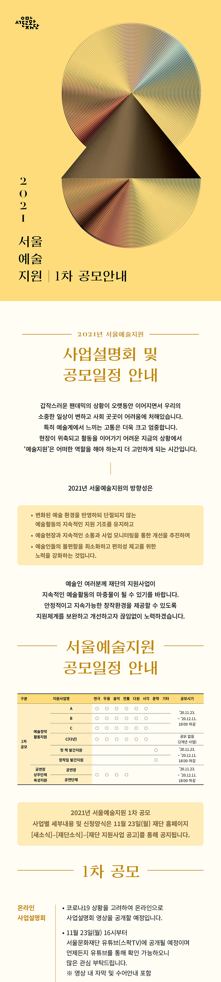 <2021 서울예술지원> 공모 일정 안내1