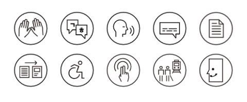 연극과 극장에서 제공하는 접근성 내용을 표시하기 위해 사용하는 쉬운 이미지들을 모아놓았다. 
            수어통역, 문자통역, 음성해설, 한글 자막, 대본 제공, 쉬운 내용, 휠체어 접근, 터치투어, 안내 보행, 릴렉스드 퍼포먼스에 해당하는 이미지들이 있다.